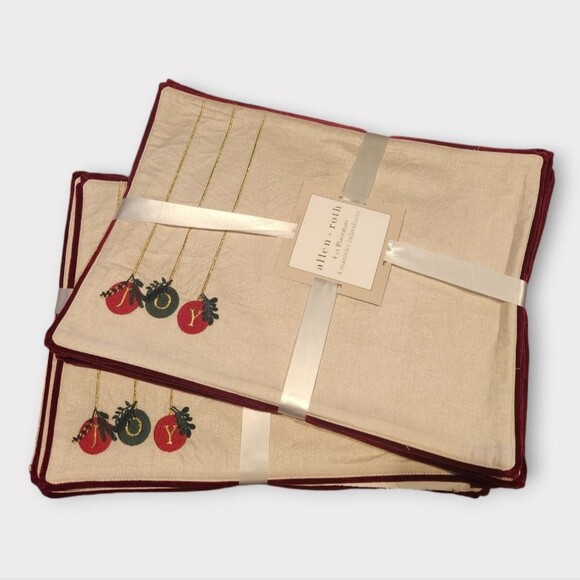 allen + roth Two Sets of 4 Linen "Joy" Placemats - Picture 1 of 5